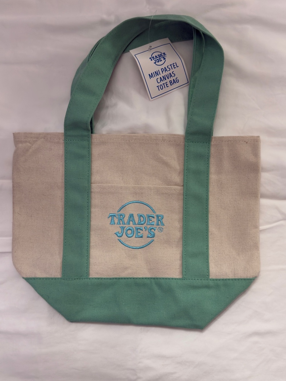 Trader Joe's Mini Pastel Canvas
Tote Bag Mint Green NWT Limited Edition